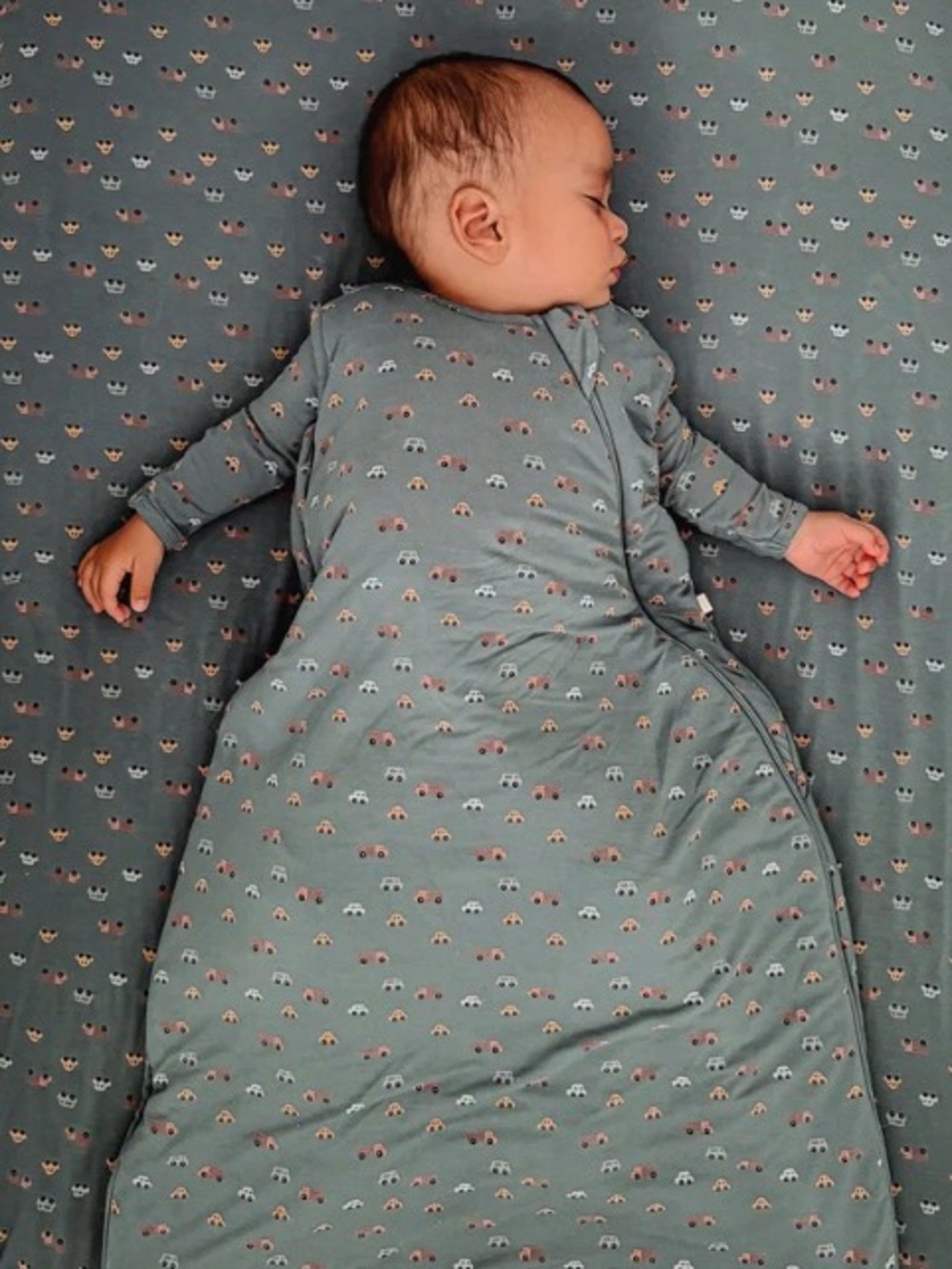 Baby Sleep Sack in Sage Green with Tiny Crown Pattern
